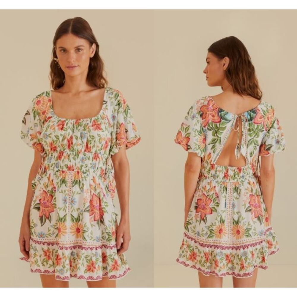 NEW Farm Rio Bloom Garden Mini Dress Off-White Size XS
